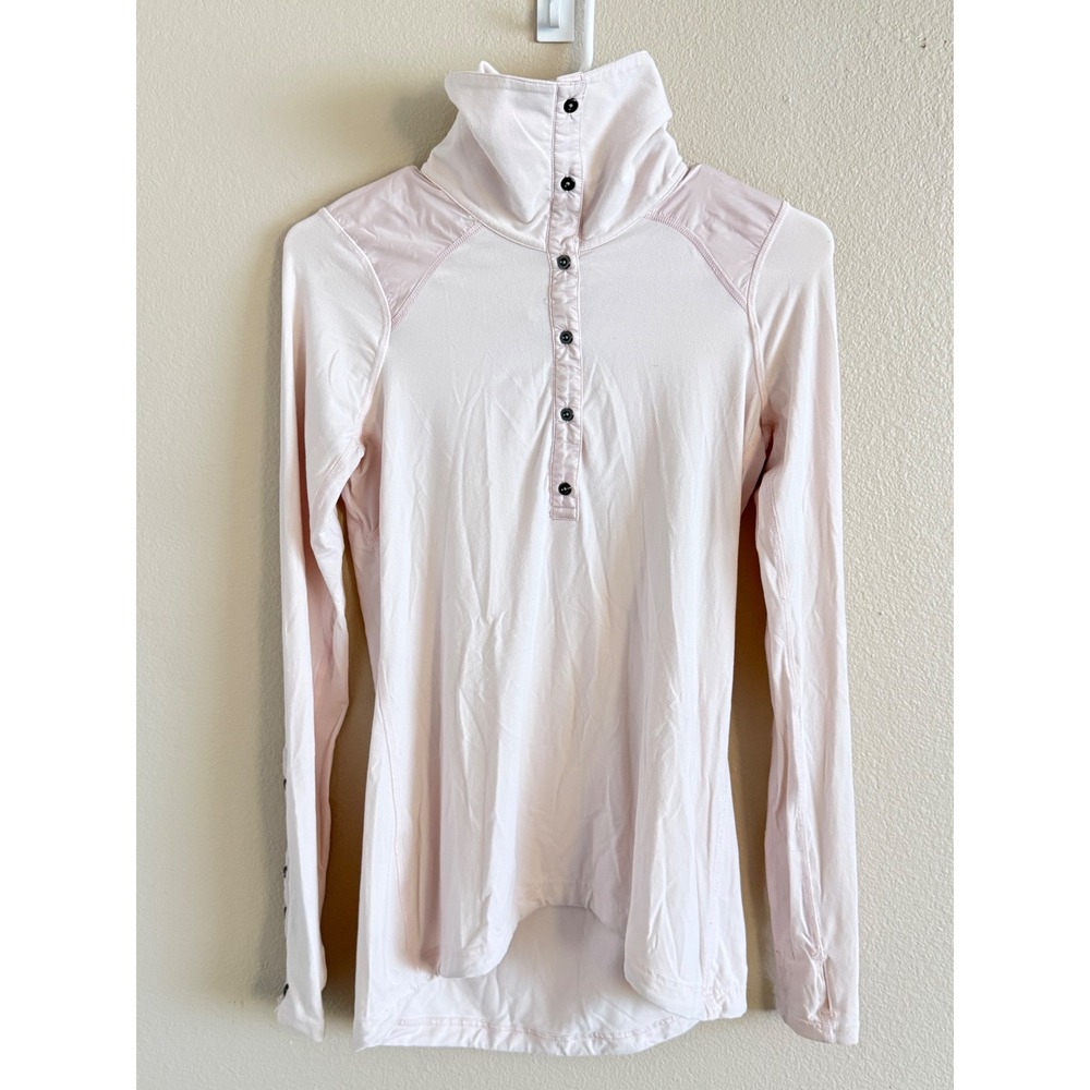 Lululemon Pale Pink Snap Neck Long Sleeve Athletic Top Size 4 Thumbholes